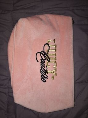 Juicy Couture Pink Plush Cosmetic Bag with Gold Logo